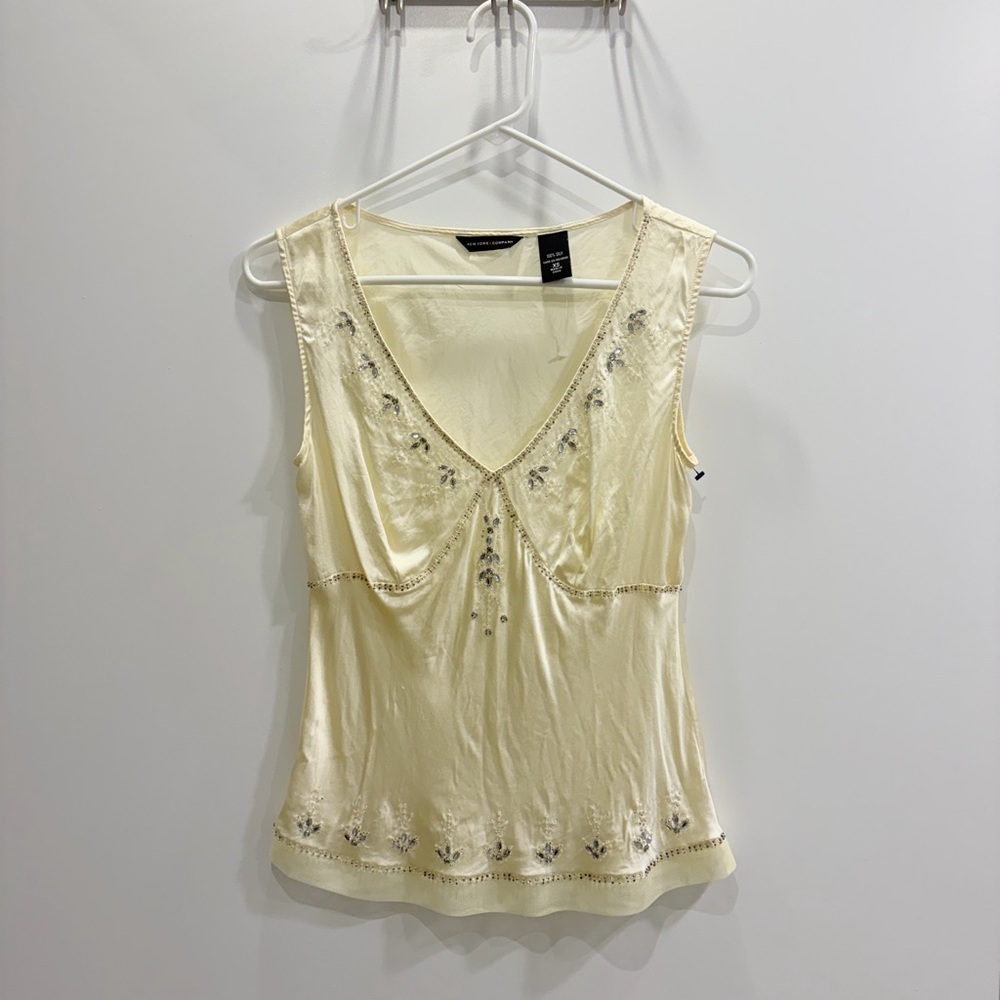 New York & Company Cream silk Embroidered Blouse